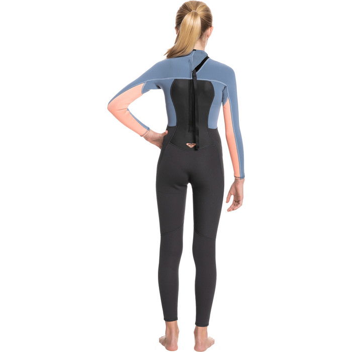 2024 Roxy Girls Prologue 3/2mm Flatlock Back Zip Wetsuit ERGW103023 - Cloud Black / Powdered Grey / Sun Glow